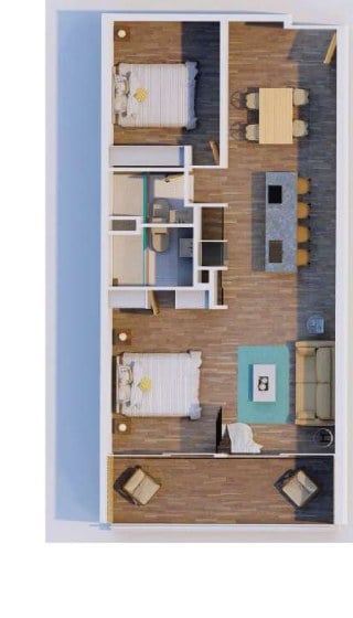 Plano del apartamento tipo A de Margarita Real 2, de dos habitaciones y 87,3 m²