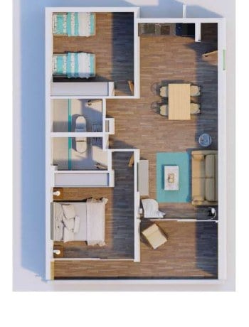 Plano del apartamento tipo D de Margarita Real 2, de dos habitaciones y 80,9 m²
